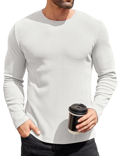 COOFANDY Mens Long Sleeve Shirts Thermal T-Shirt Slim Fit Crewneck Sweater Knitted Pullover Shirt