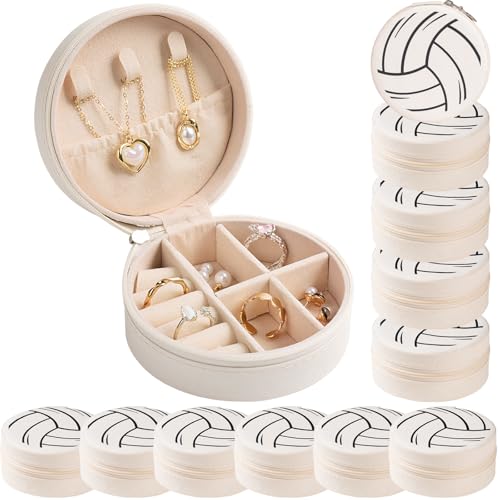 Mindoub 12-Pack Volleyball Travel Jewelry Case Round Volleyball Stuff Portable Jewelry Organizer Storage Case for Team Ath...