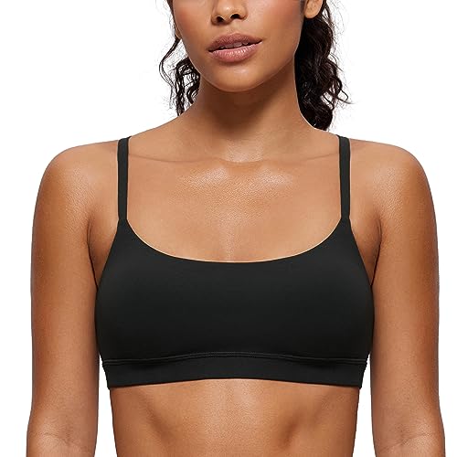 CRZ YOGA Butterluxe Adjustable Spaghetti Strap Sports Bras for Women - Scoop Neck Wireless Padded Yoga Workout Crop Top