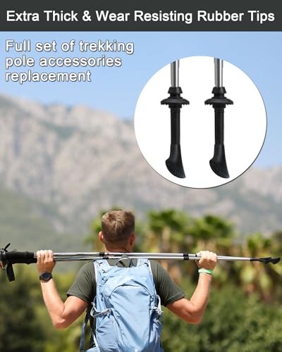 KIDOFLY 12pcs Replacement Rubber Trekking Poles Tips Sets - Universal Anti-Slip End Protectors for Trekking & Hiking Pole