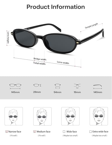 SOJOS Retro Polarized Rectangle Oval Sunglasses for Women Men,Trendy Petite Shades Skinny Rim UV400 Protected SJ2668