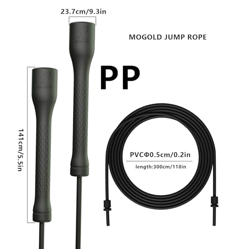 MOGOLD Workout Jump Rope,5mm PVC Jump Rope,Adjustable Length with Shatterproof Handles, Ideal for Beginners & Advanced Ath...