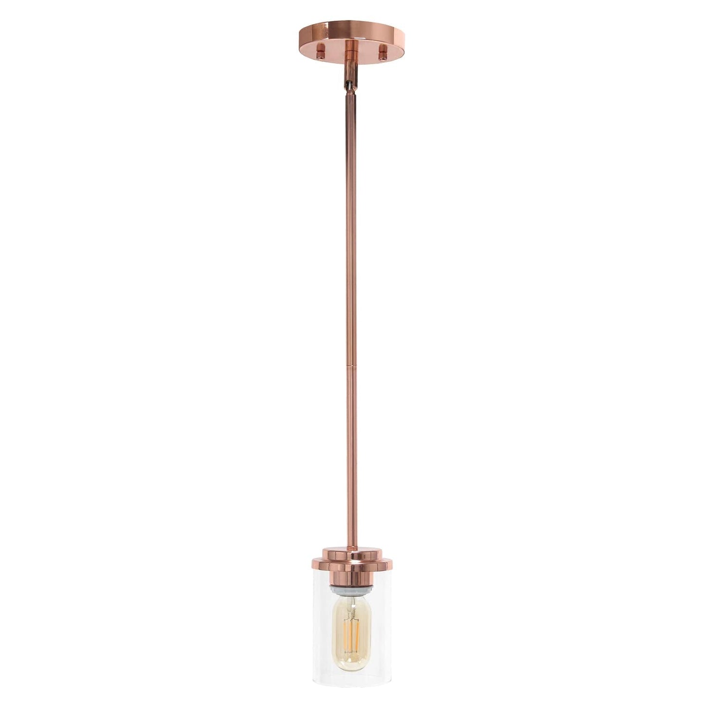 Lalia Home 1-Light Adjustable Pendant Fixture, 5.75in Clear Cylinder Glass, Rose Gold, Iron, Model 1270-LHP-3011-RG