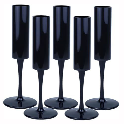 Ahongwenxi 12 Pcs Halloween Black Champagne Flute 6 OZ Acrylic Champagne Flutes Plastic Tall Stemmed Glasses, Unbreakable ...