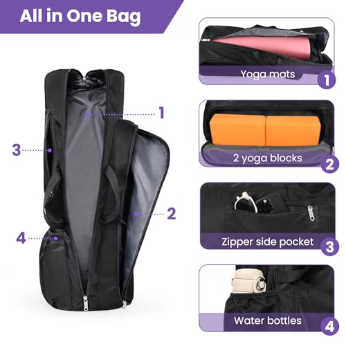 Voolra Yoga Mat Bag Backpack for Women and Men with Multi-Pockets for Mats Blocks and Accessories, Waterproof Yoga Mat Car...