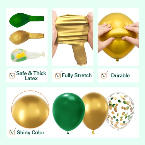 137Pcs Green and Gold Balloons Garland Arch Kit with Stars - 5 10 12 18 inch Dark Green Gold Confetti Latex Balloons for B...