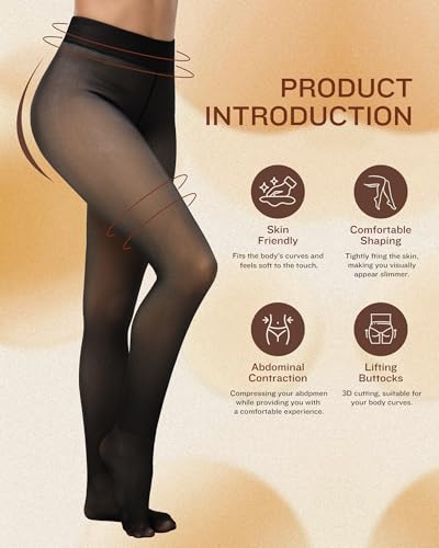 CHRLEISURE Women's Fleece Lined Tights - Fake Sheer Warm Pantyhose Thick Winter Leggings