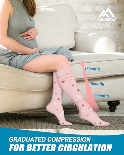 6 Pairs Compression Socks for Women & Men 15-20mmHg Graduated Support Knee High Socks for Nurses, Travel, Athletic