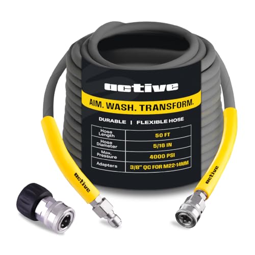 ACTIVE Pressure Washer Hose 50 Ft 5/16" - Kink Resistant Steel braided Power Washer Hose for All Electric & Gas Pressure W...