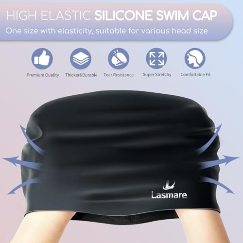 Long Hair Swim Cap for Women 2 Pack, Silicone Swimming Caps for Unisex Adult Women Men with Ear Plugs & Nose Clip Set, Wat...