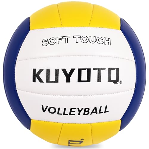KUYUTQ Beach Volleyball Official Size 5 for in & Outdoor, Yellow Blue White Outdoor Volleyball with Thickened Soft Leather...