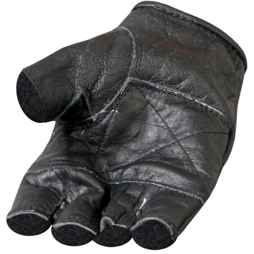 Hot Leathers GVM1004 Unlined Fingerless Leather Gloves with Padded Palm-Black-3XL