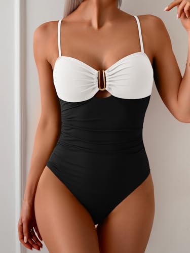 Eomenie One Piece Swimsuit for Women Tummy Control Ruched Bathing Suit Cutout U Wire Swim Suits
