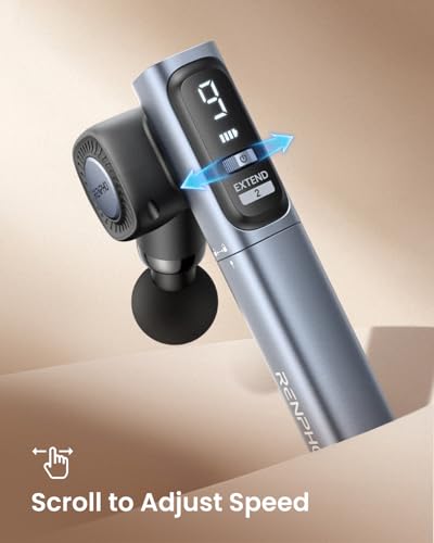 RENPHO Massage Gun with Adjustable Angles and Extension Handle, Valentine's Day Gifts, Handheld Percussion Muscle Massager...