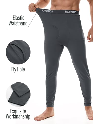 URATOT Men's Thermal Underwear Bottom Fleece Long Johns for Men Soft Warm Base Layer Thermal Pants for Cold Weather