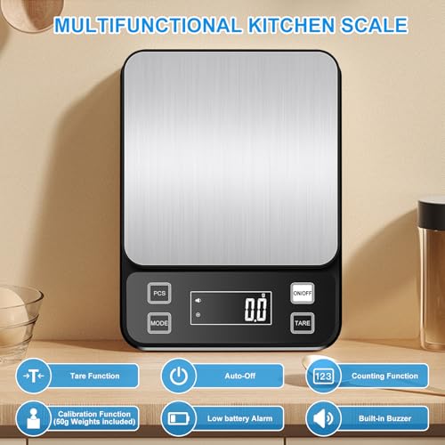 22lb Waterproof IPX67 Kitchen Scale with 0.1g/0.001oz High Precision, Diyife Large Stainless Steel Food Scale, 10 Unit, Wa...