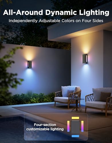 Govee Outdoor UpDown Wall Light, 2 Pack, 1200LM RGBICWW Smart Porch Lights Outdoor with 64 Scene Modes, IP66 Waterproof Wa...