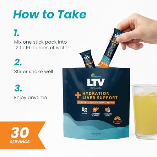 UpWellness LTV Liver Hydration Packets - Electrolytes Powder Packets for Instant Hydration - Physician-Formulated for Whol...