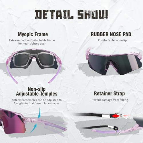OUWOR Polarized Cycling Glasses for Men Women Youth, UV400 Mountain Bike Sunglasses for Bicycle Mtb Running Fishing Baseball
