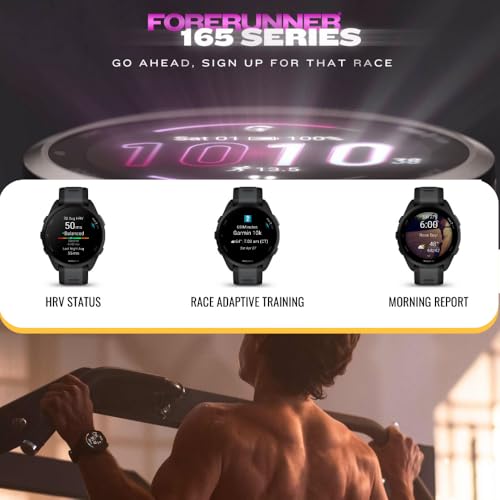 Garmin Forerunner 165 Music GPS Running Smartwatch (Mist Gray-Whitestone) Bundle with Focus Camera Charger Stand Smartwatc...