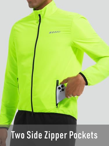qualidyne Men's Lightweight Cycling Windbreaker Jacket, Windproof, Water-Resistant (Light Rain), Reflective, 2 Zip Pockets