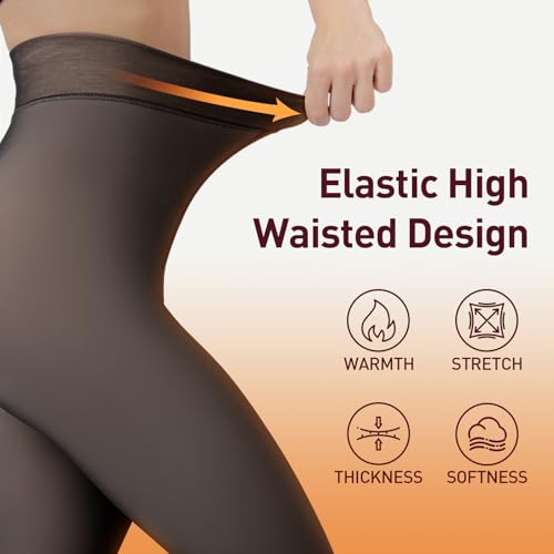 JIZ Translucent Fleece Lined Tights Women, Thermal Tights for Women Winter, Pantyhose Leggings, Warm Sheer Tights for Wome...