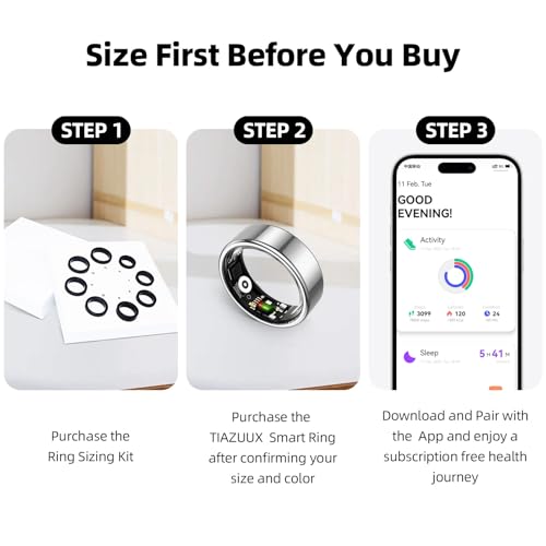 TIAZUUX Smart Ring for Women&Men-Activity/Sleep/Heart Rate/HRV/Stress/Women's Health Tracker-IP76 Waterproof-No Subscripti...