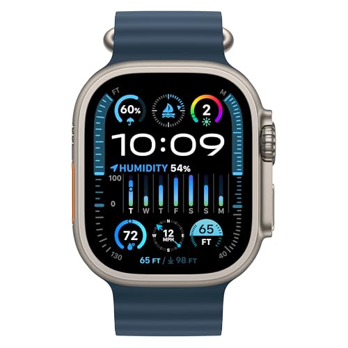 Apple Watch Ultra 2 [GPS + Cellular, 49mm] - Titanium Case with Blue Ocean Band, One Size (Renewed Premium)