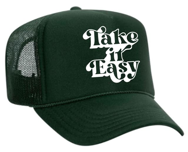 FitCrush Lifestyle TAKE IT Easy Retro Trucker Hat (Forest)