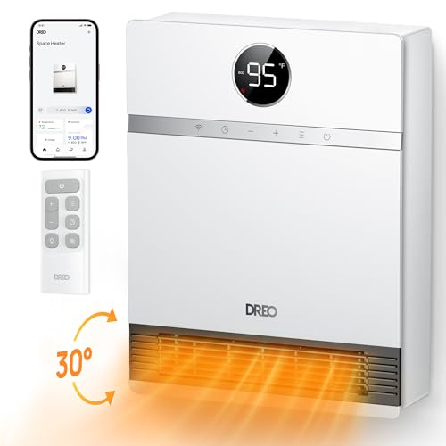 DREO Smart Wall Heater, IP24 Electric PTC Space Heaters for Indoor Use, 30° Oscillation, Adjustable Thermostat, Remote Con...