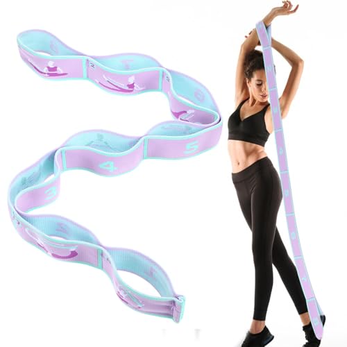 FNANJWQ Elastic Yoga Stretching Strap with Loops, Adjustable Stretch Strap Flexible Pilates Stretch Band for Physical Ther...