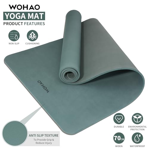 WOHAO Extra Thick 8mm Yoga Mat, 72"x28" Non Slip Exercise Mat, Reversible 2-Sided Dual Color Premium POE Material, with Ca...
