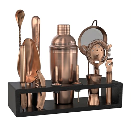 Highball & Chaser 13-Piece Cobbler Cocktail Shaker Set Matte Copper Stainless Steel Bartender Kit For Home Bar Cocktail Se...