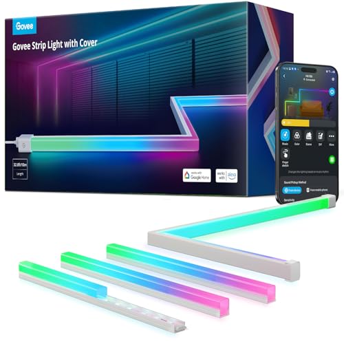 Govee RGBIC LED Strip Lights 32.8ft with Covers, Smart Lights Work with Alexa and Google Assistant, LED Diffuser Channel w...
