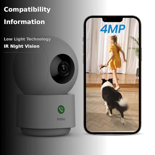 aosu 4MP Security Camera Indoor, 2.5K Baby Monitor Pet Camera 360° for Home Security, WiFi Camera with 5/2.4 GHz Wi-Fi, One-Touch Call, Smart Motion Tracking, IR Night Vision, Compatible with Alexa