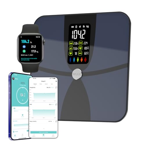 WGGE Smart Body Weight Scale,Digital Smart Bathroom Scale with Mobile App, Large LCD Display Screen,17 Body Composition Me...