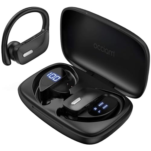 occiam Sport Wireless Earbuds Bluetooth Headphones 80hrs Playtime Deep Bass Ear Buds with Earhook Noise Cancelling Mic Wat...
