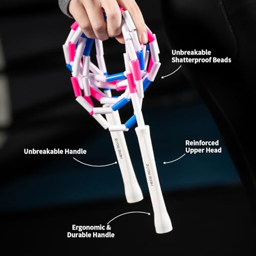 Adjustable Beaded Jump Rope For Adults, Kids, Hererope 10 ft Beaded Jump Rope With Unbreakable Handles & Shatterproof Bead...