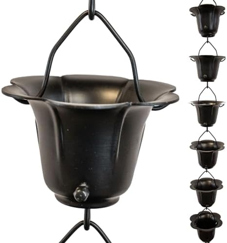 Nutshell Stores Flower Cups Rain Chain - Black - 14 Feet