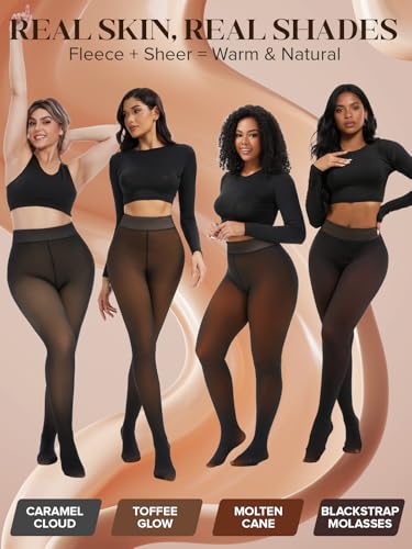 Tyusatu Fleece Lined Tights Leggings Women Black,Fleece Lined Tights Thermal Warm or Winter Skintone Sheer
