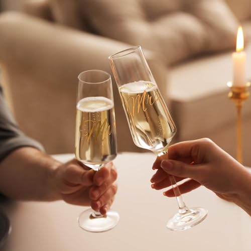 PARACITY Mr and Mrs Wedding Champagne Flutes Set of 2, Bride and Groom Champagne Glasses, Bridal Shower Gifts, Engagement ...