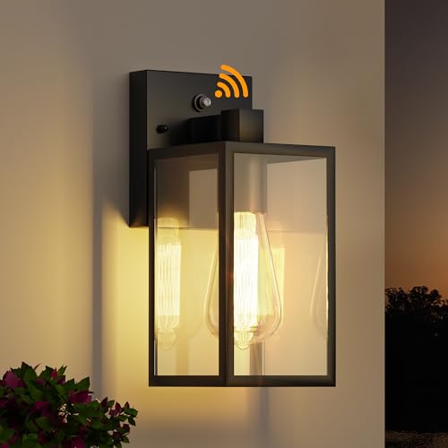 WIHTU Dusk to Dawn Outdoor Lighting Fixtures, Exterior Front Porch Light, Black Sensor Wall Sconce Lamp, Waterproof Wall L...