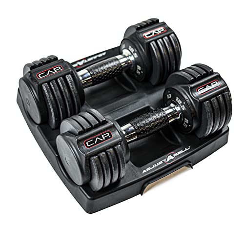 CAP Barbell 12.5 lb Pair ADJUSTABELL Adjustable Dumbbell with Contoured Full Rotation Handle, Honeycomb Design, Chrome