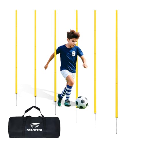 SEAOTTER Soccer Agility Training Poles, 6/10/20Pcs 6FT Adjustable Detachable Sports Speed Training Sticks, Practice Equipm...