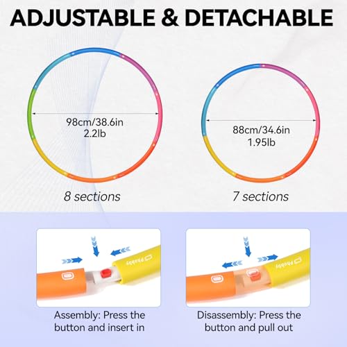 Phobby Weighted Exercise Hoop for Adults, 2.2lb&2.8lb Adjustable Fitness Hoop, 8 Detachable Hoop Sections with Jump Rope &...