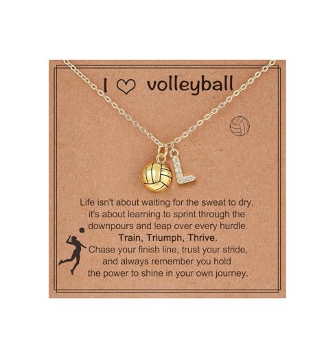SKIRIFLA Volleyball Gifts for Teen Girls Women, Initial A-Z Name Letter Volleyball Necklace Christmas Gifts for Team Playe...