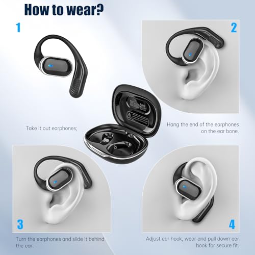 Open Ear Wireless Earbuds Bluetooth 5.4 Headphones, 50H Playtime Stereo Earphones with ENC Noise Cancelling, IPX7 Waterpro...