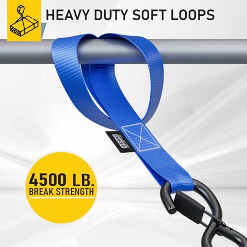 Soft Loop Tie Down Straps - 1,500 Load Capacity & 4,500 Lbs Breaking Strength - 6 Pack - Loops for Securing ATV, UTV, Moto...