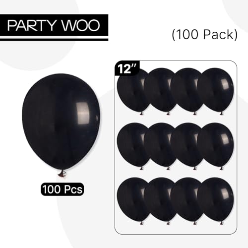PartyWoo Black Balloons 100 pcs 12 Inch Latex Helium Matte Black Balloons for Baby Shower Birthday Graduation Casino Gamin...