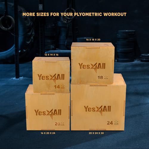 Yes4All Plyo Box, 3-in-1 Wooden Box Jumps for Home Gym, 450 lbs Boxes Step Up with Smooth Edges & Wide Built-in Handles fo...